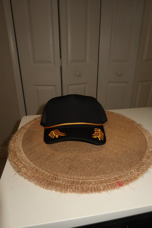 All Black Hat With Gold Leaves