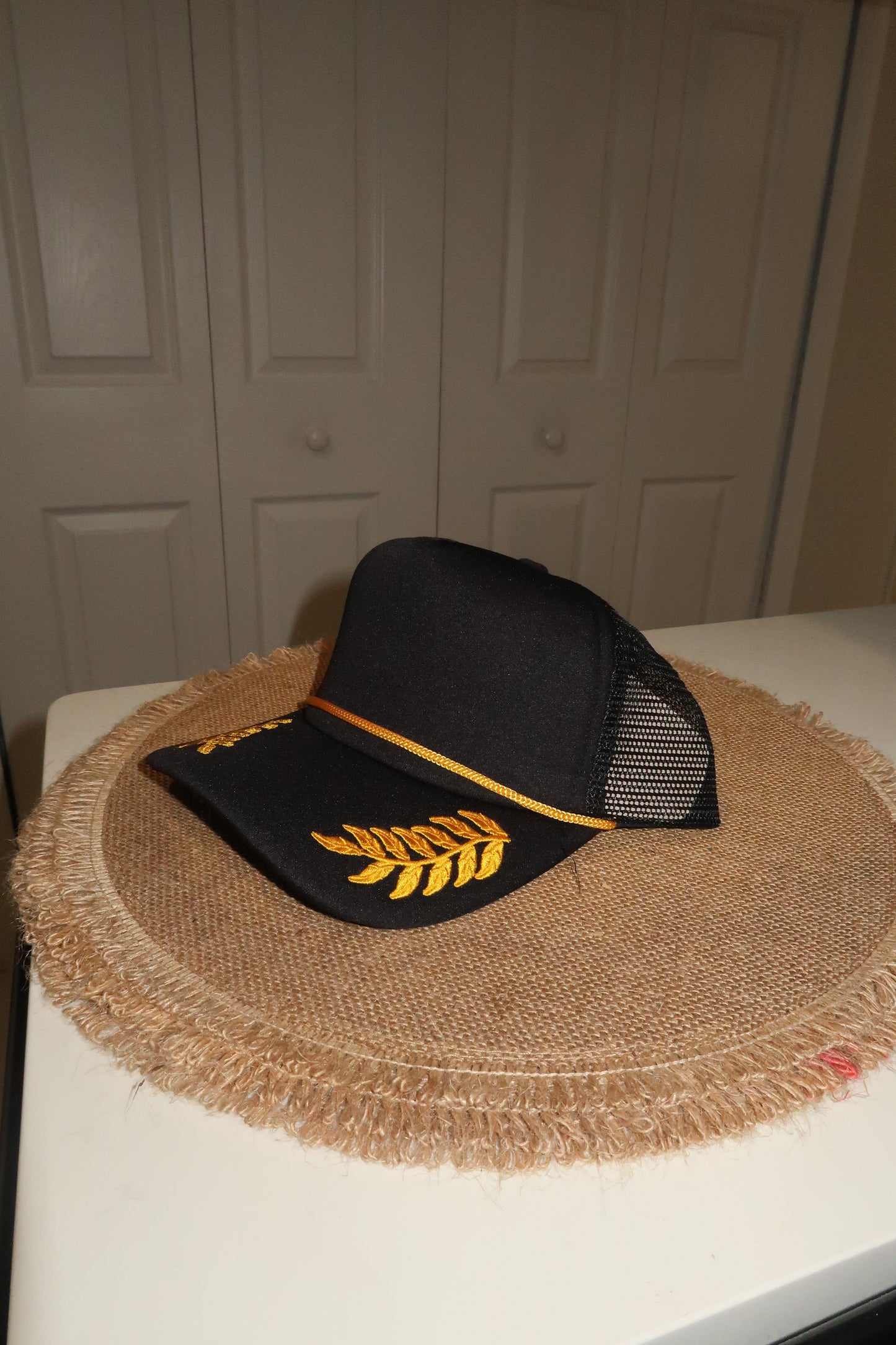 All Black Hat With Gold Leaves