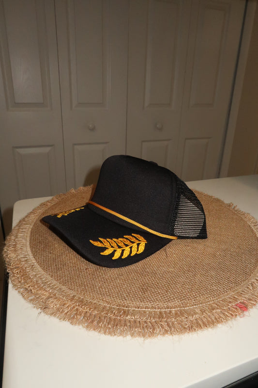 All Black Hat With Gold Leaves